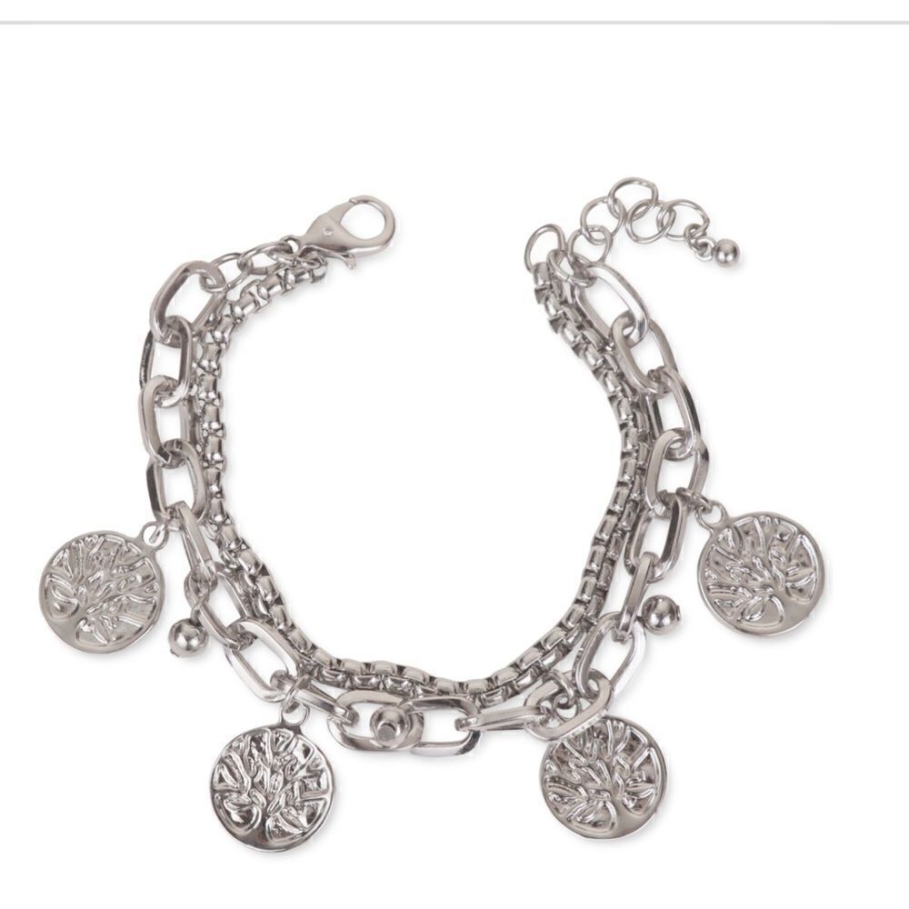 NWT Charter Club Silver-Tone Tree Charm Double-Row Flex Bracelet